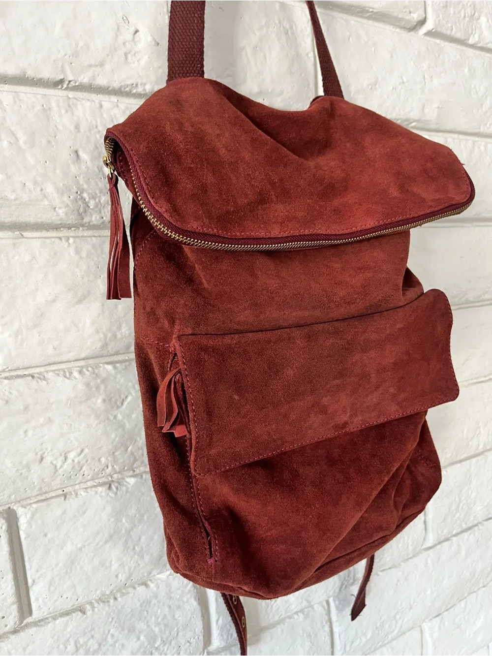 Free People Mahogany Suede Leather Backpack